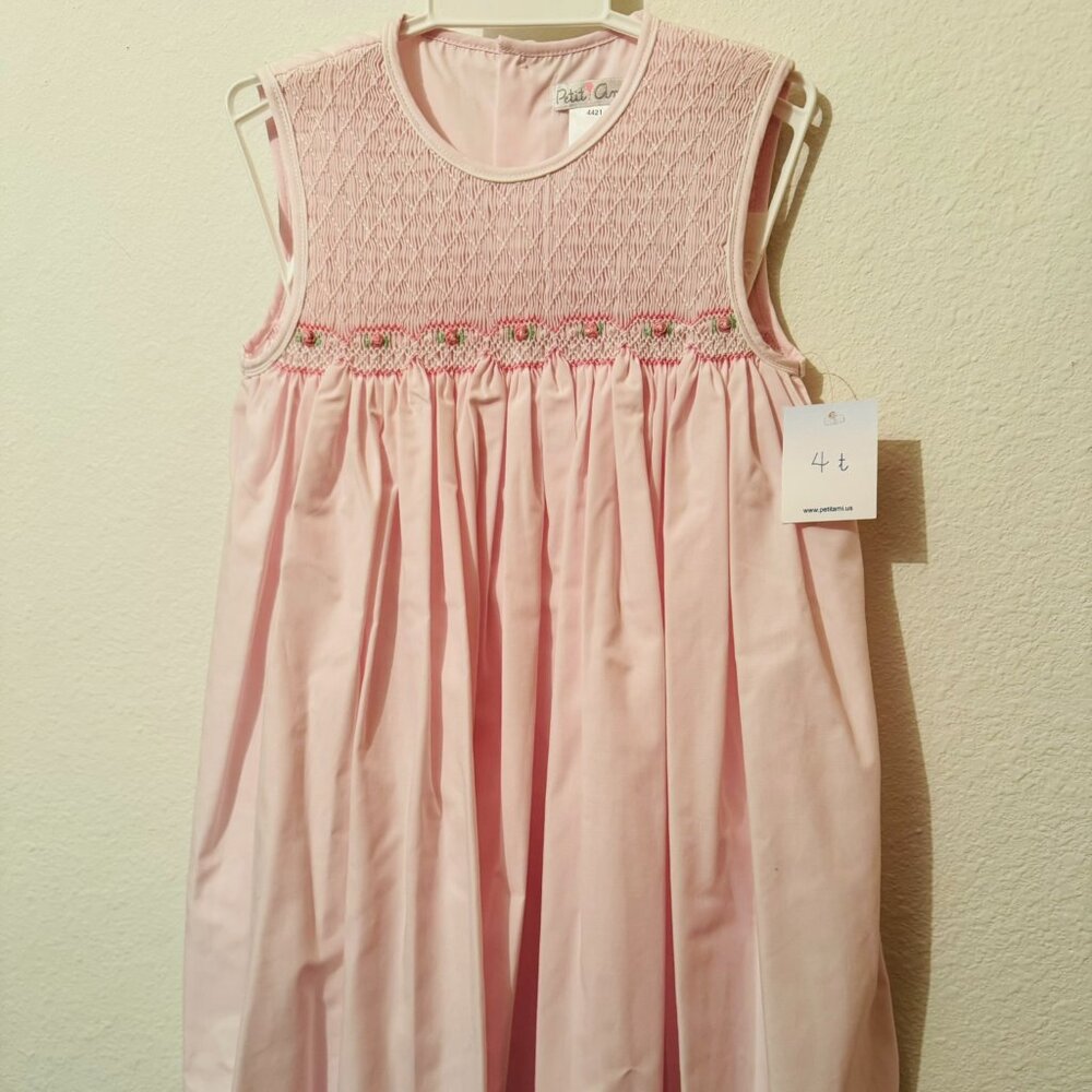 Petit Ami Pink Diamond Floral Smocked Sleeveless Dress 4T